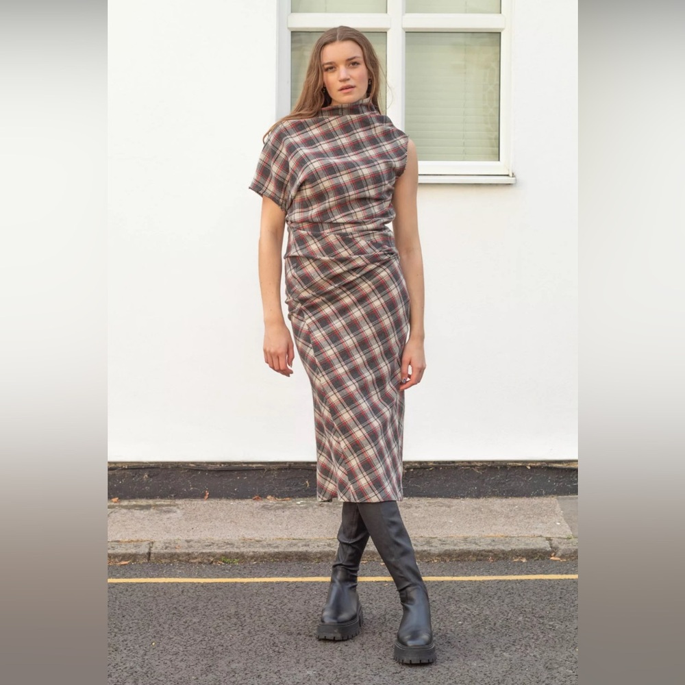 Isabel Marant Asymmetric Plaid Pisa Midi Dress SZ 4